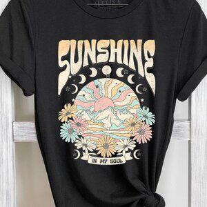 Sunshine Shirt, Floral Mountain T Shirt, Retro Sunshine Shirt